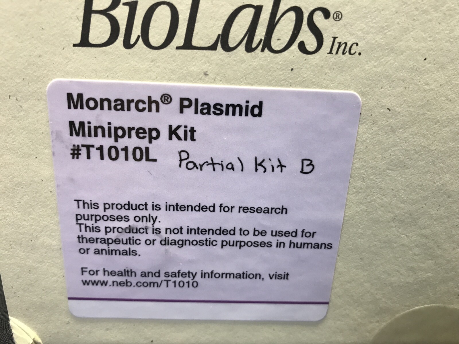 BIOLABS Monarch Plasmid DNA Miniprep Kit – Partial Kit T1010L B