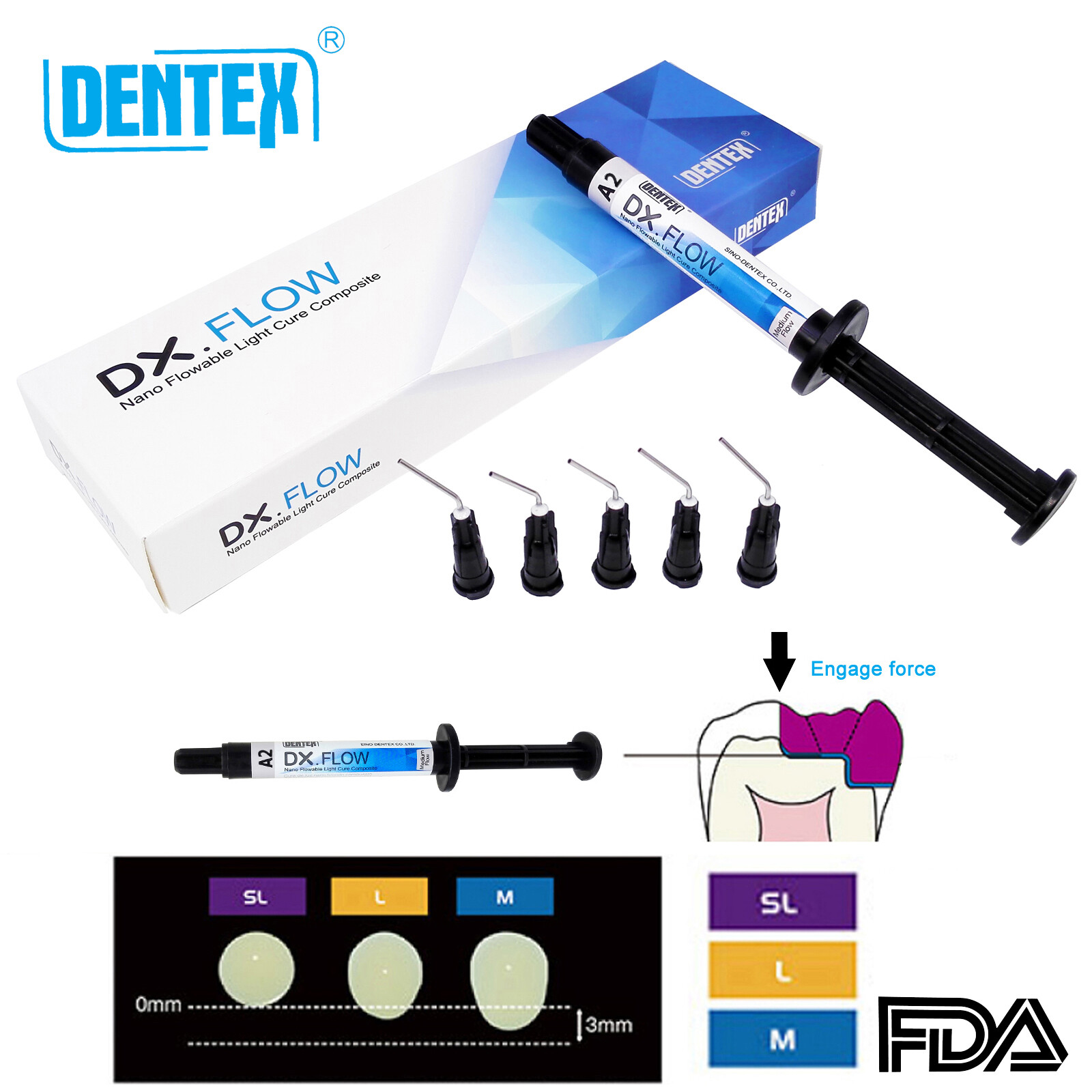DX.FLOW Dental Flowable Light Cure Composite Resin Low/Medium/High Flow A1 A2 A3