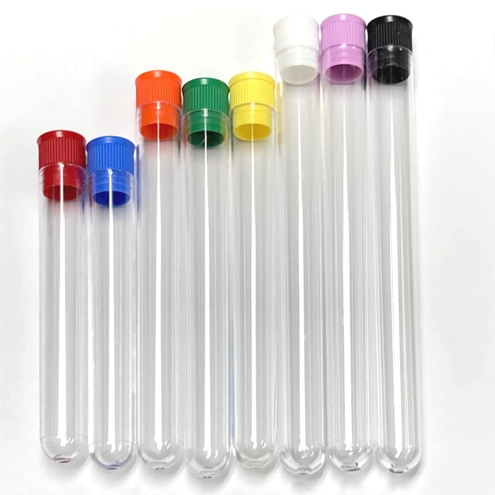 Plastic Test Tubes with White Caps, 16x150mm, Polystyrene (2 Packs of 100)