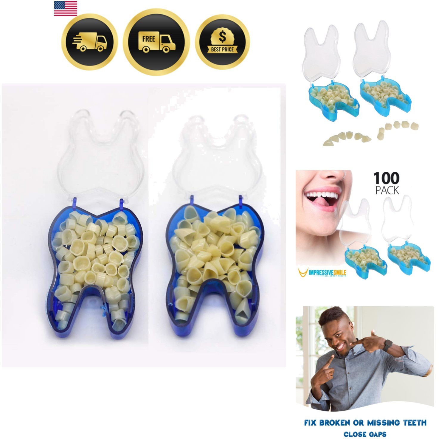 100 PCS Mixed Dental Temporary Crown Kit Anterior Front & Molar Posterior 50 …