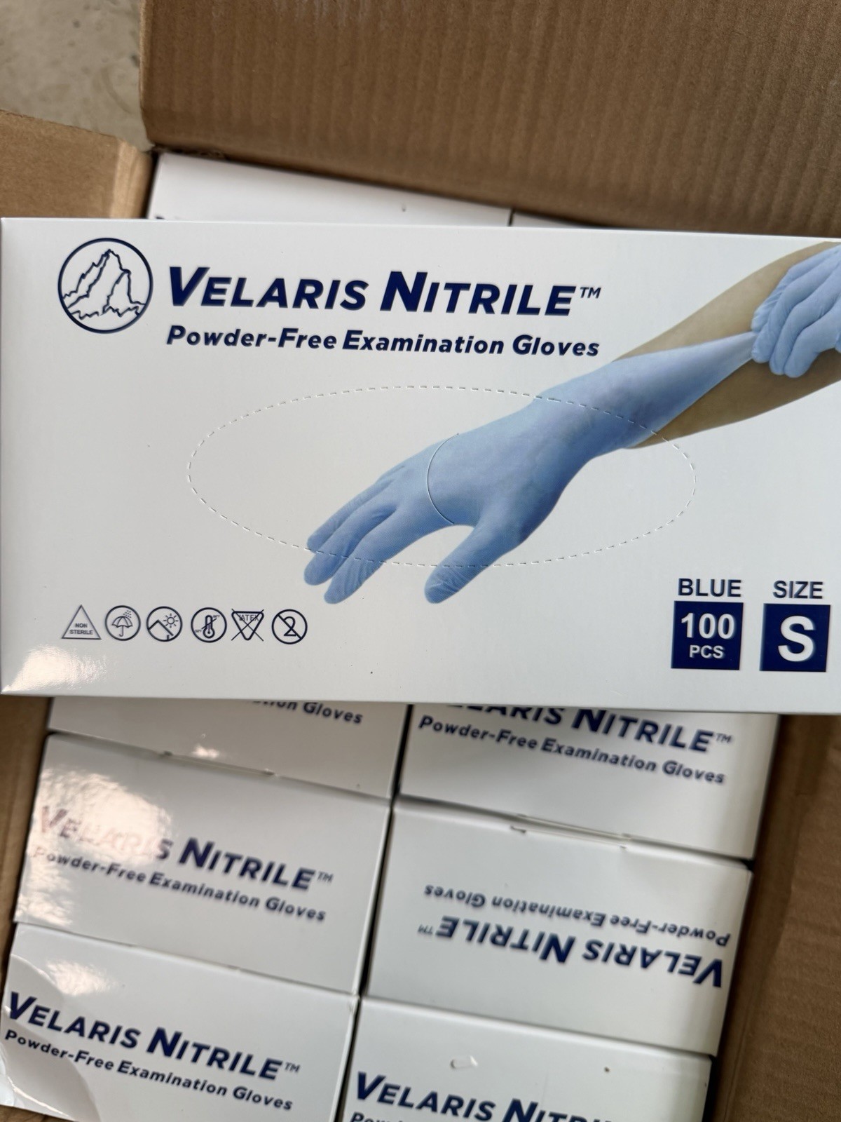 Velaris Blue Nitrile Gloves Powder Free Size Small 10 Boxes 100 Gloves Per Box