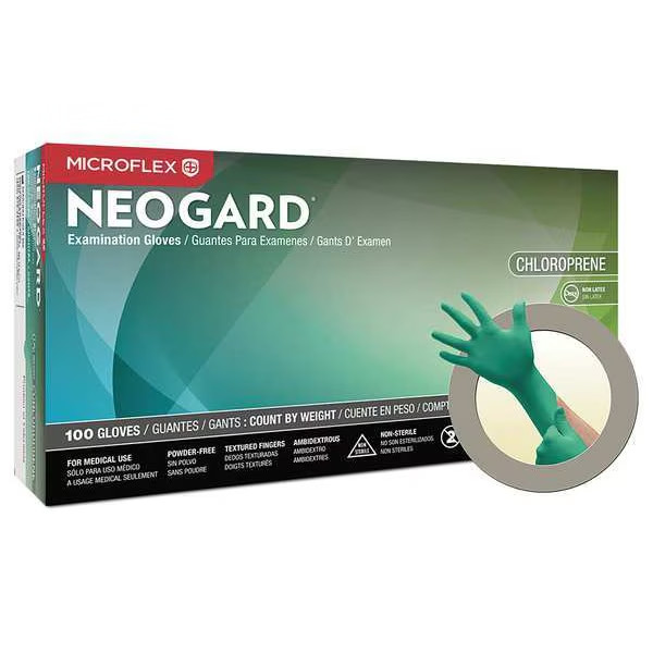 Ansell Microflex Neogard Disposable Gloves Neoprene Latex-Free XL Green 100 PK