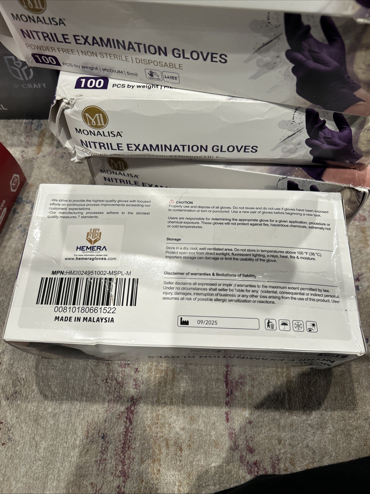 MonaLisa Exam Gloves Large 100 Count Box Non Sterile Gloves Purple Disposable