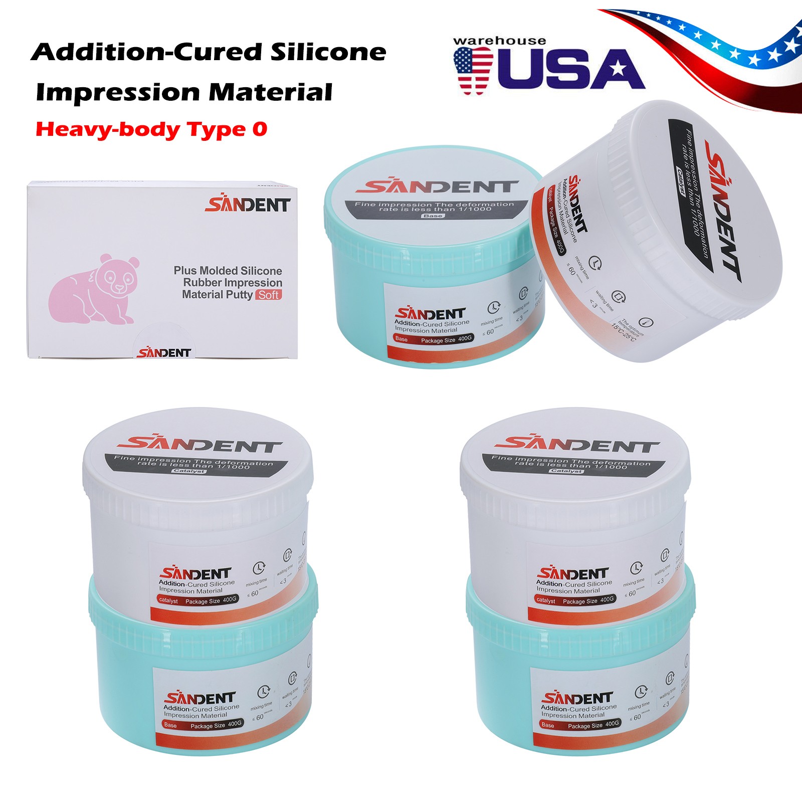 1-5 Sets SANDENT Dental Silicone Rubber Impression Material Putty Soft PVS VPS