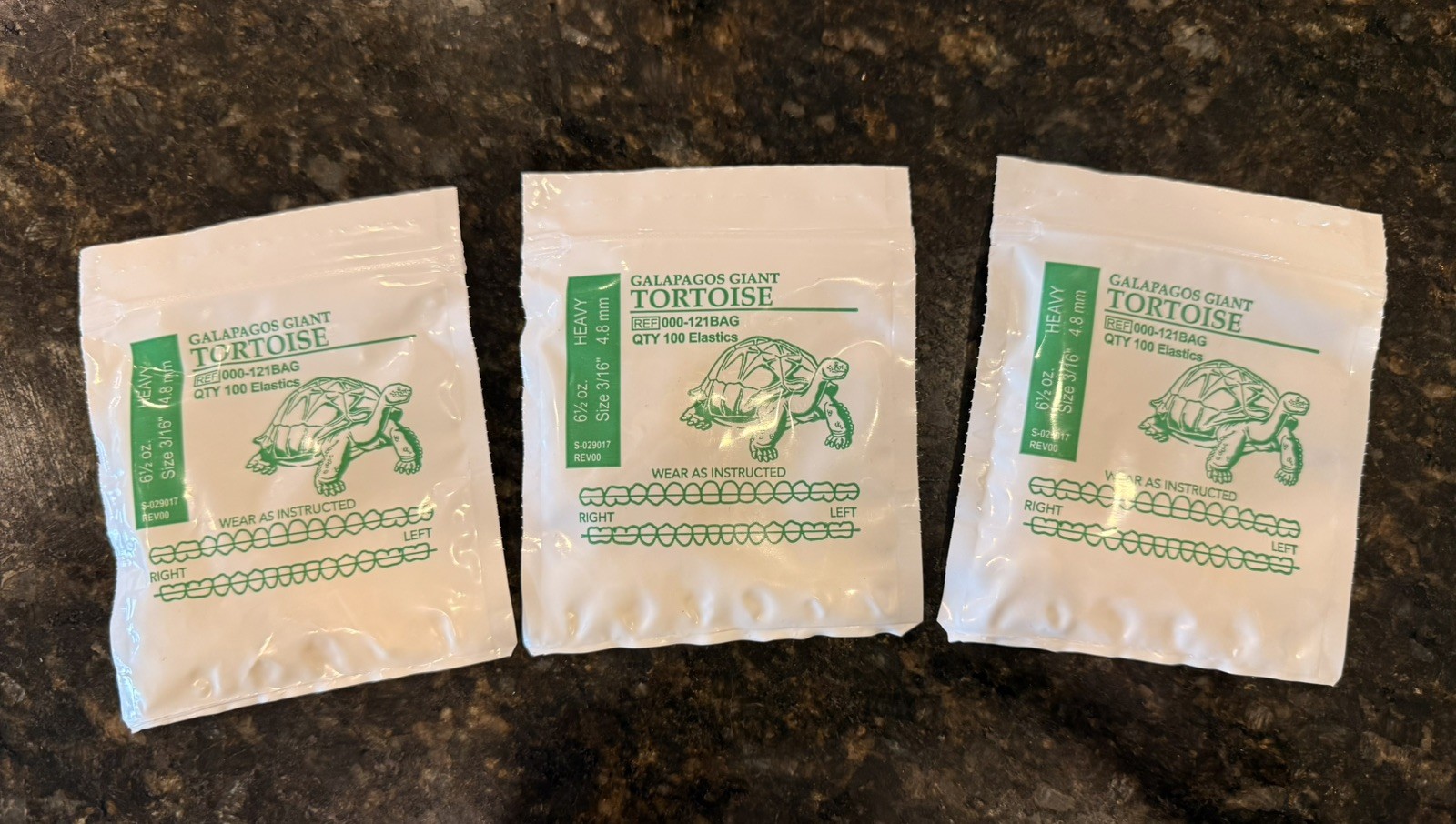 3 Giant Galapagos Tortoise American Orthodontics Bags Elastics Dental Bands