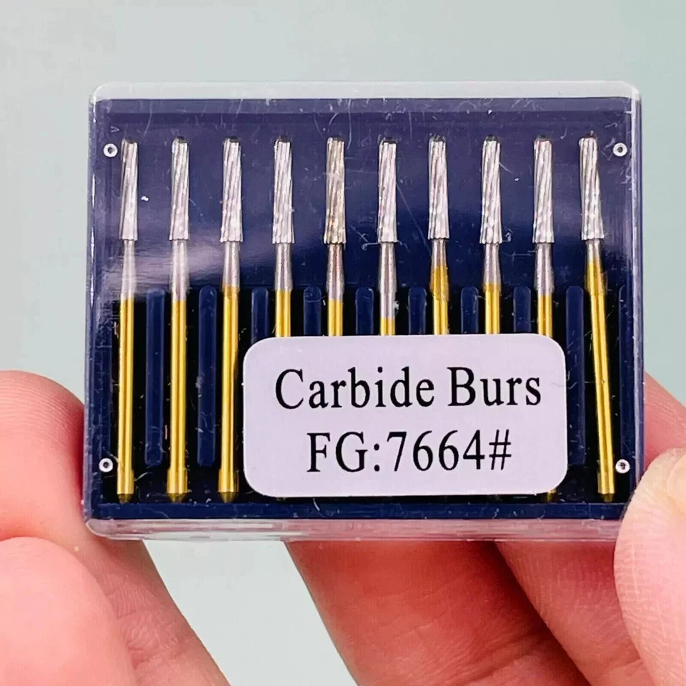 10x FG 7664 Dental Tungsten Carbide Burs Trimming & Finishing Round End Taper