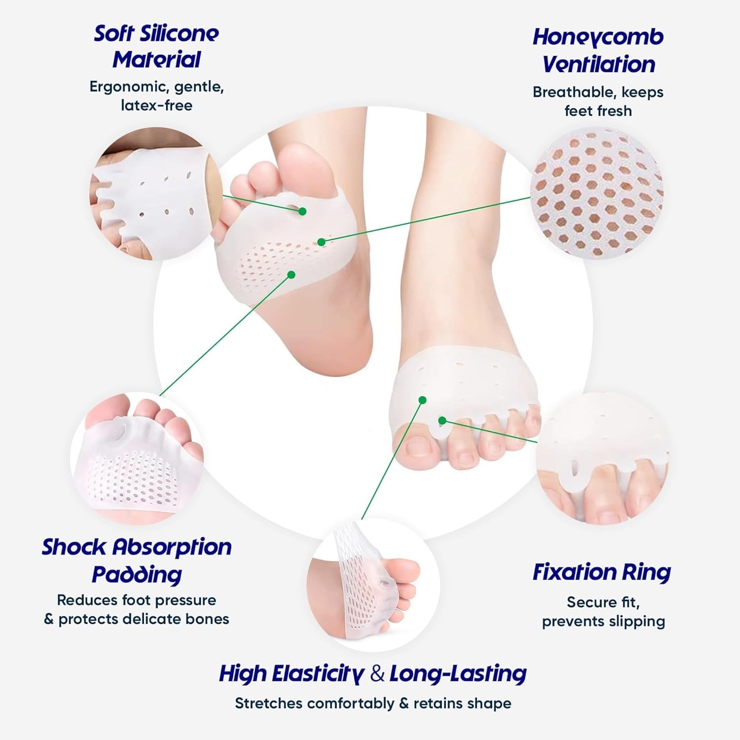 Hyggear Silicone Toe Separators (Left & Right Pair), One Size, White
