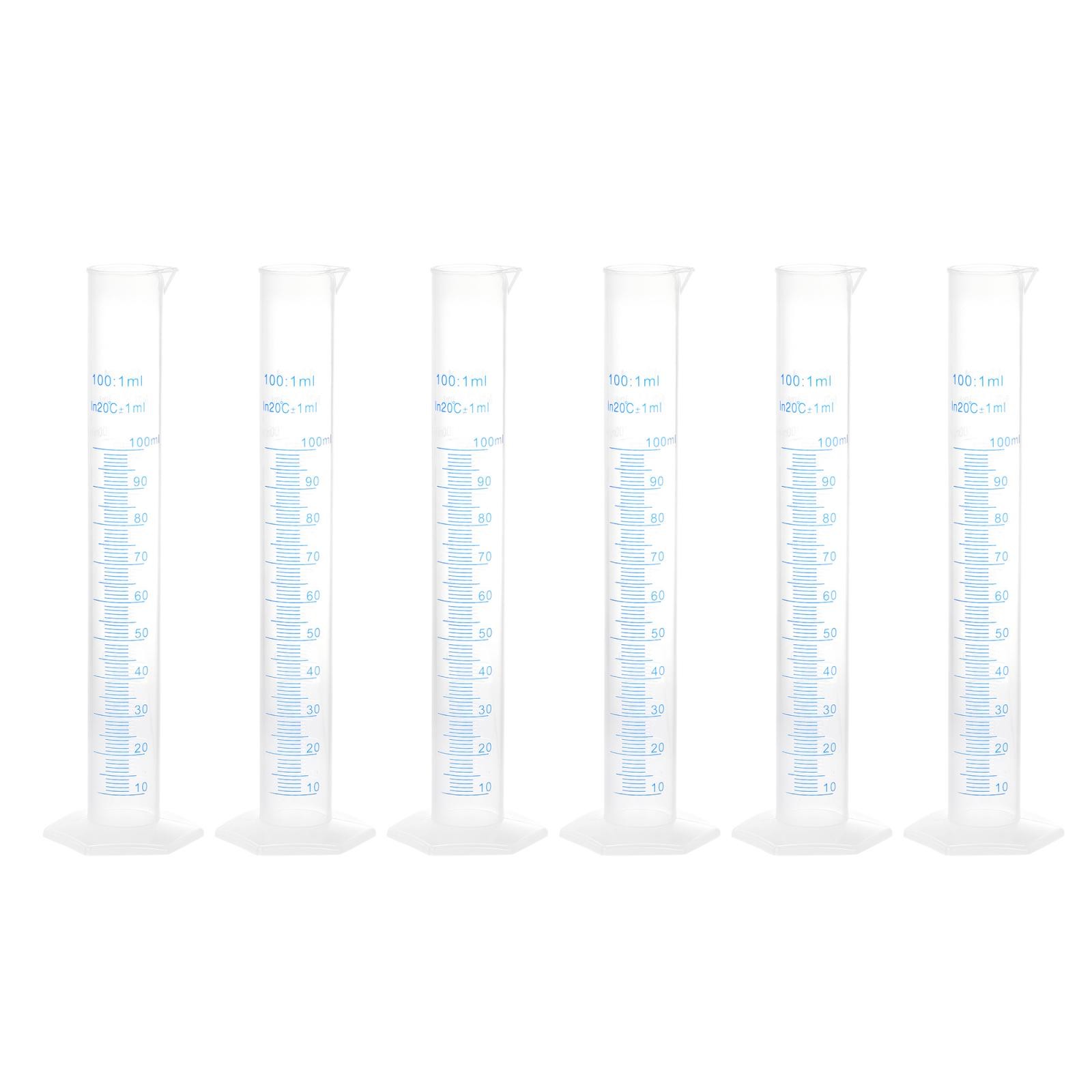 Plastic Graduated Cylinder, 100ml Measuring Cylinder 2-Sided Metric Marking 6Pcs