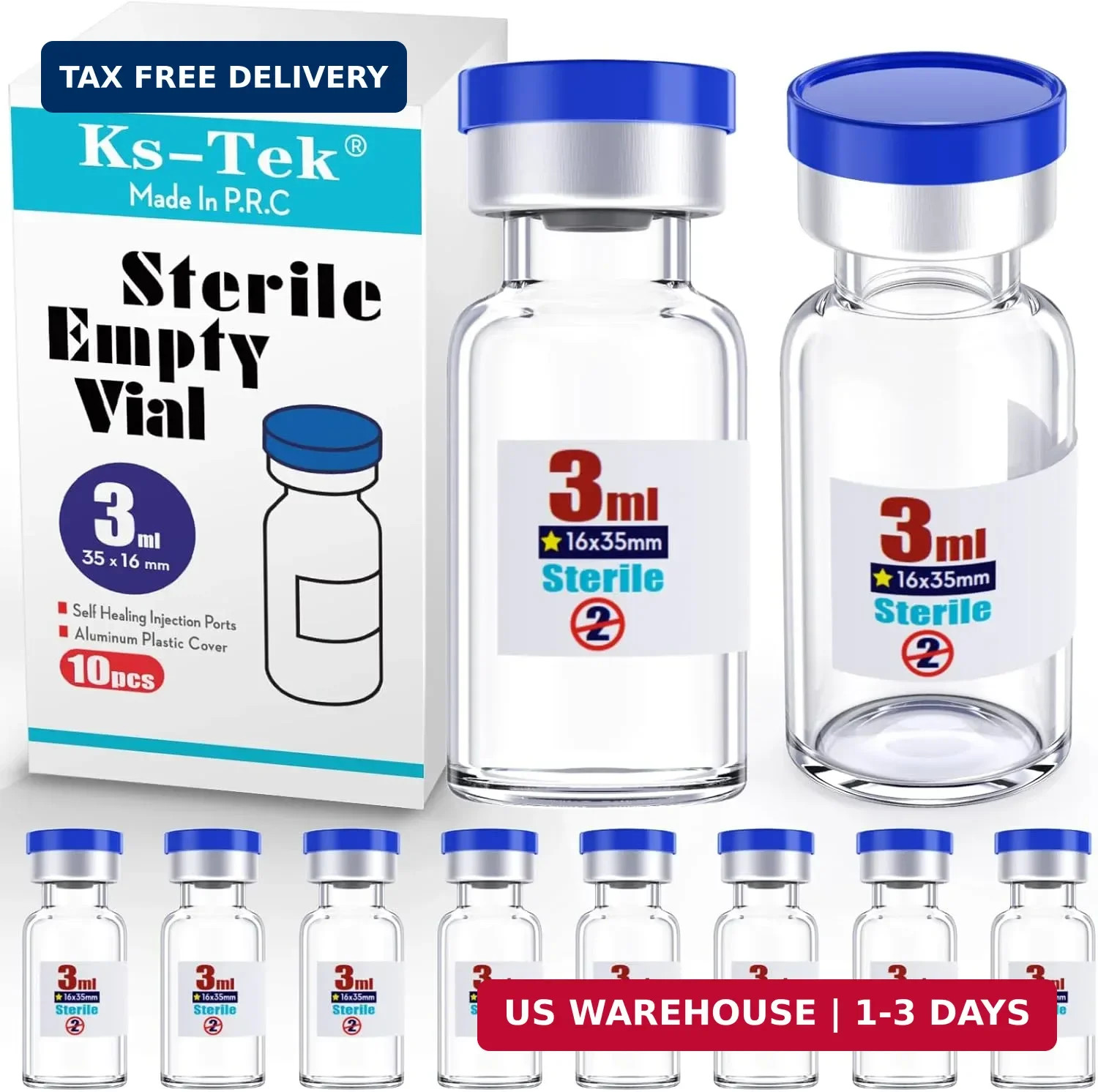 Ks-Tek Sterile Empty Vials with Self Healing Injection Port,with Flip Off Alumin