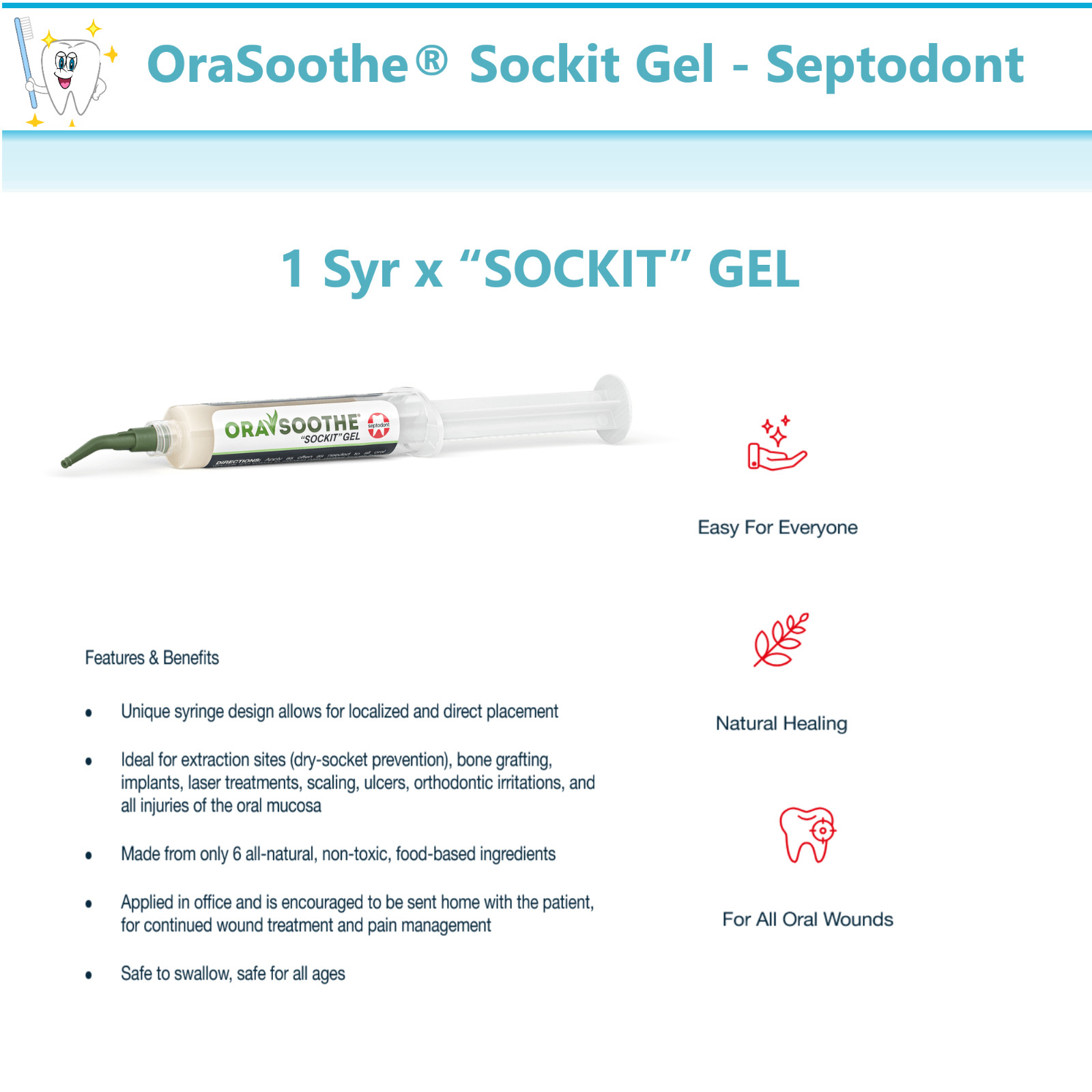 Septodont Orasoothe Sockit Dry Socket Oral Wound Dressing Hydrogel , 5x Syringes