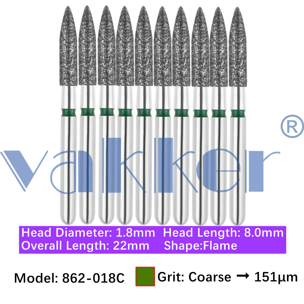 Vakker 10pc/pk Dental Diamond Burs Flame Shape Diamond Bur