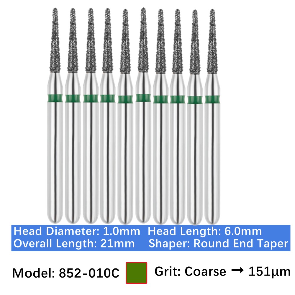 50pc Dental FG Diamond Burs Round End Taper Bits 852 Coarse Medium Super Fine