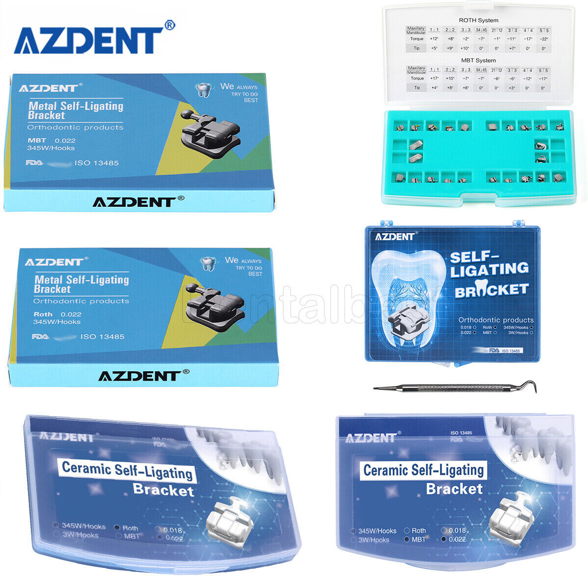 Dental Orthodontic Self Ligating Brackets Braces Roth / MBT 022 Hook 345 AZDENT
