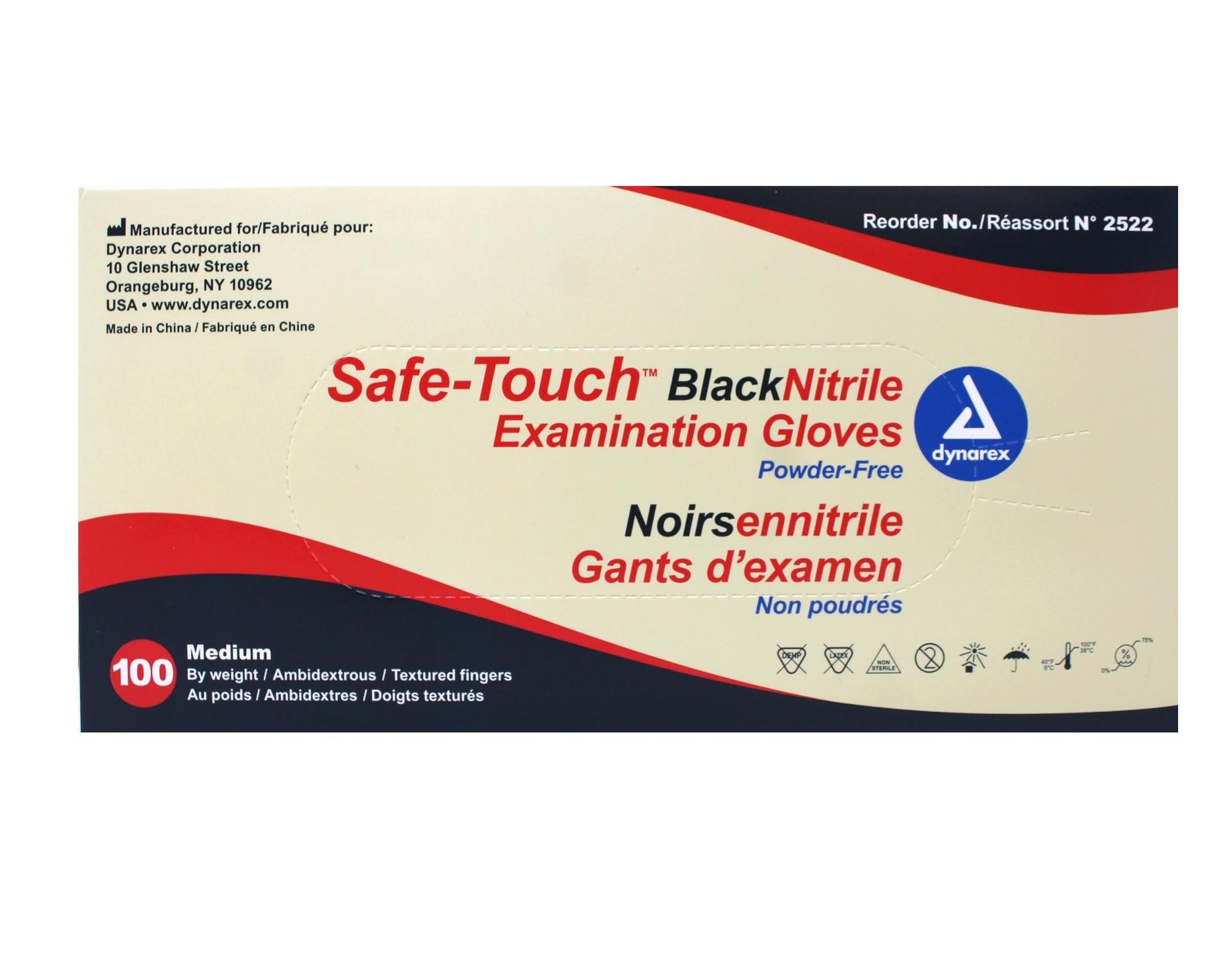 Dynarex Black Nitrile Exam Gloves, Medium, 100 Count – 1 Pack