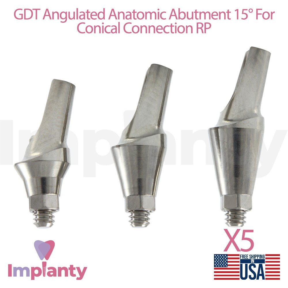 5x GDT Anatomic Angulated Prosthetic 15° RP Conical Connection Hex 2.65mm Lab
