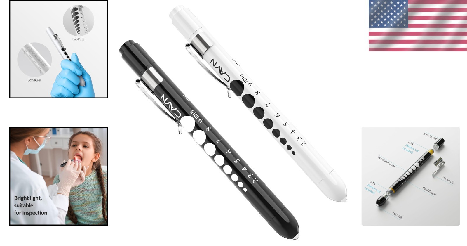 Compact 2 Pcs Reusable LED Penlights with Pupil Gauge for Nursing & Medical Use