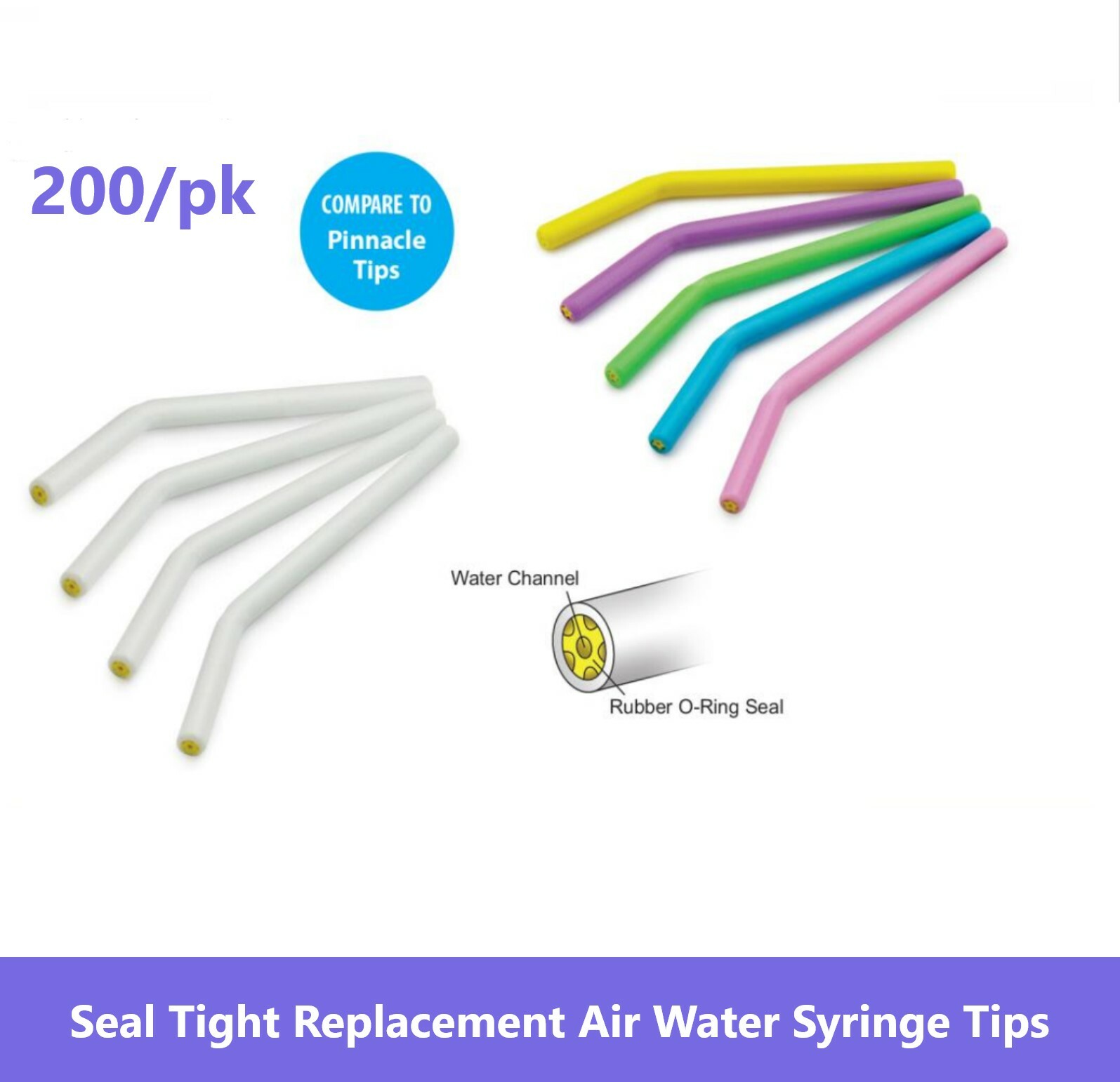 Dental Seal Tight Air Water Syringe Tips (Seal Tight Replacement), White 200/PK