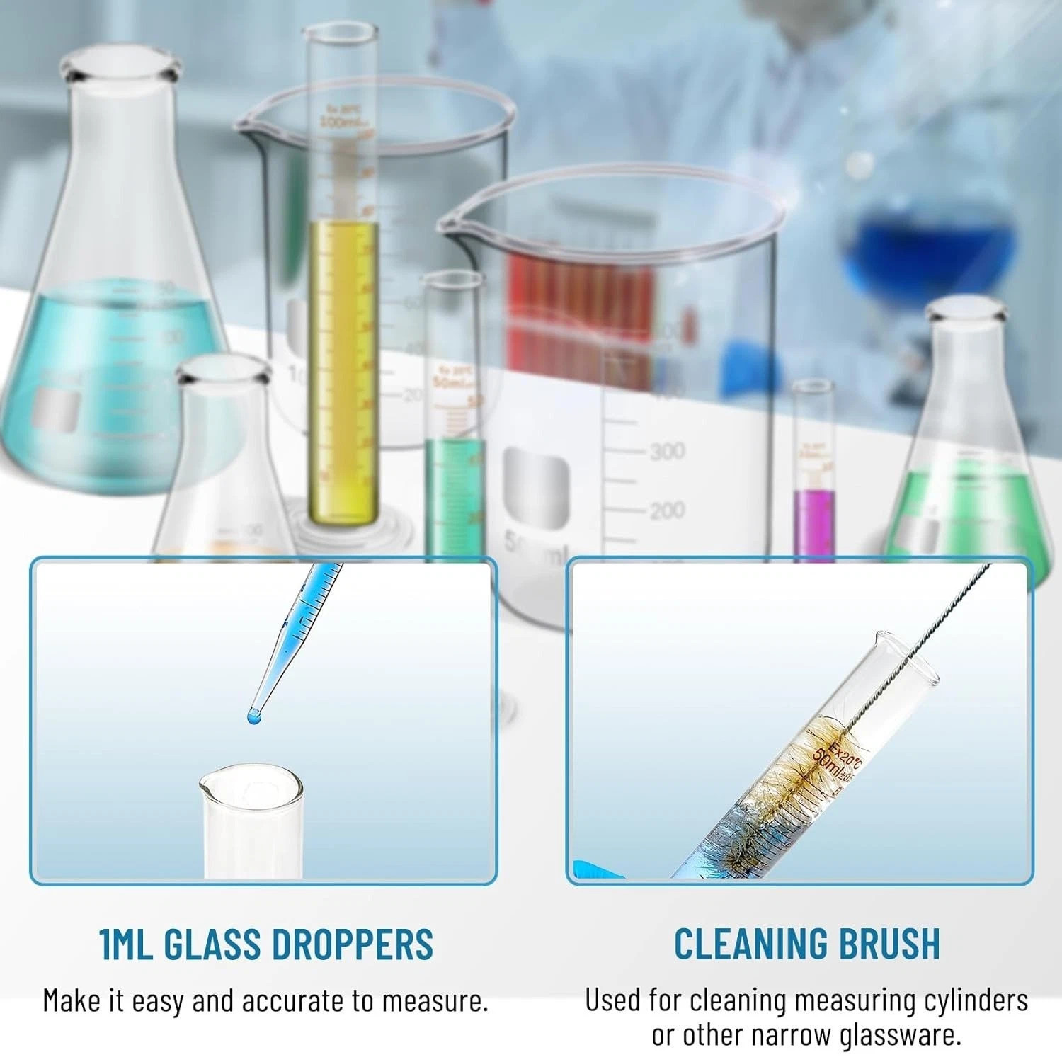 5Pcs/14Pcs Borosilicate Glass Lab Beaker,Graduated Cylinders Measuring Glassware