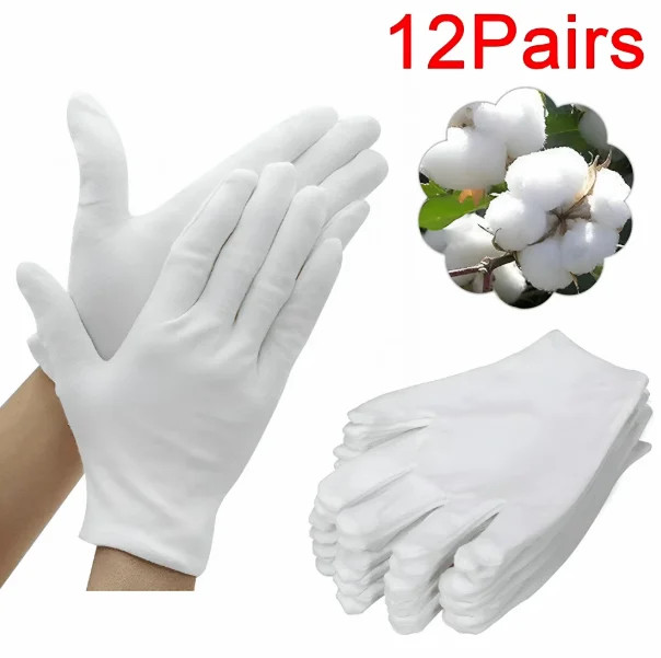 12 Pack White Cotton Gloves for Dry Hands Eczema Sleep Moisturizing SPA Unisex