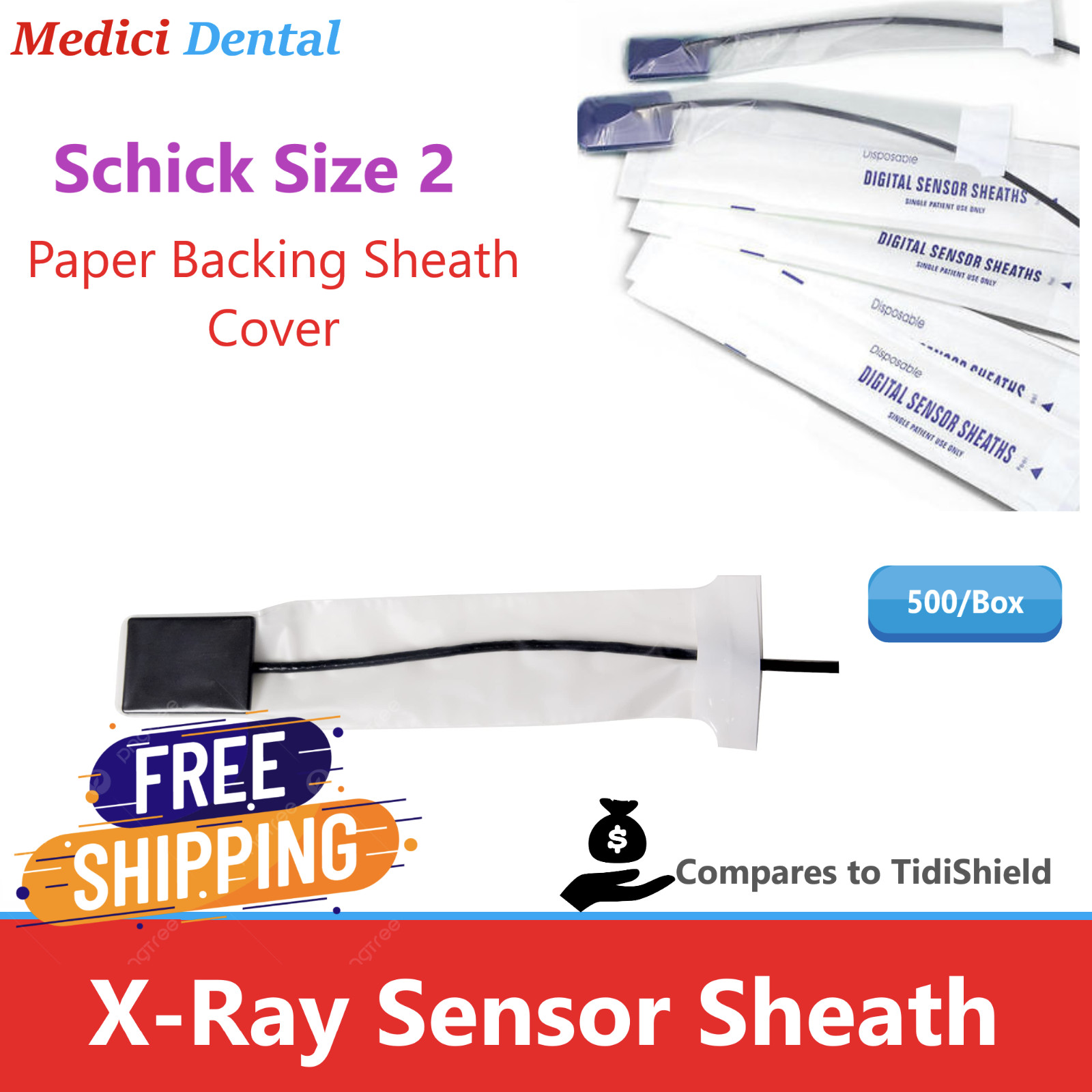 Dental Digital X-Ray Sensor Sheath for Schick Size 1 or Schick Size 2, 500/Bx