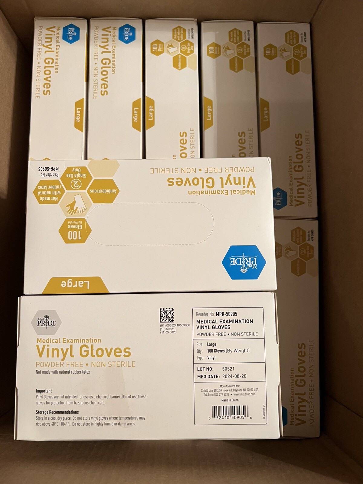 MedPride Medical Examination Vinyl Gloves ,N/S Powder Free, Large-1000 Gloves/CS