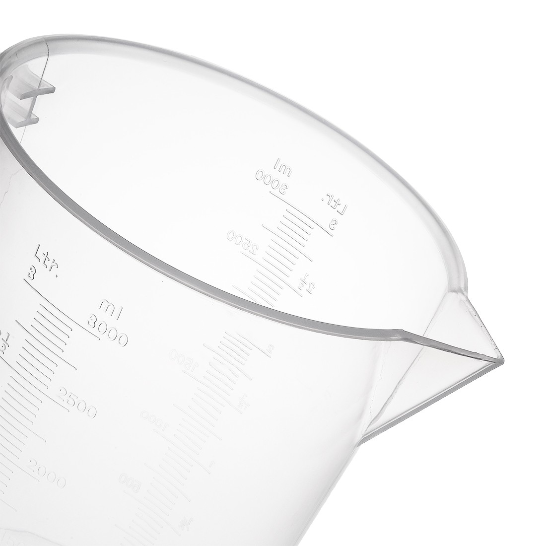 Laboratory Clear White 3000mL PP Plastic Graduated Measuring Cup Handled Beaker