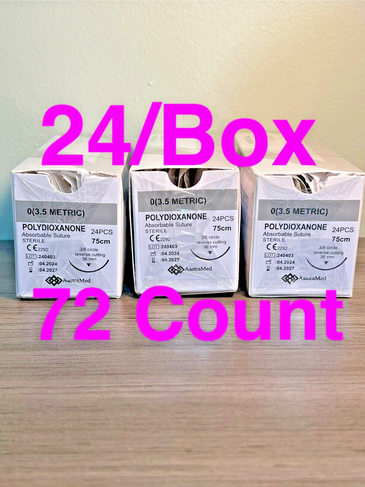 0/0 PDS/PDO Suture Veterinary Dental 72ct (3 Boxes) Polydioxanone surgical