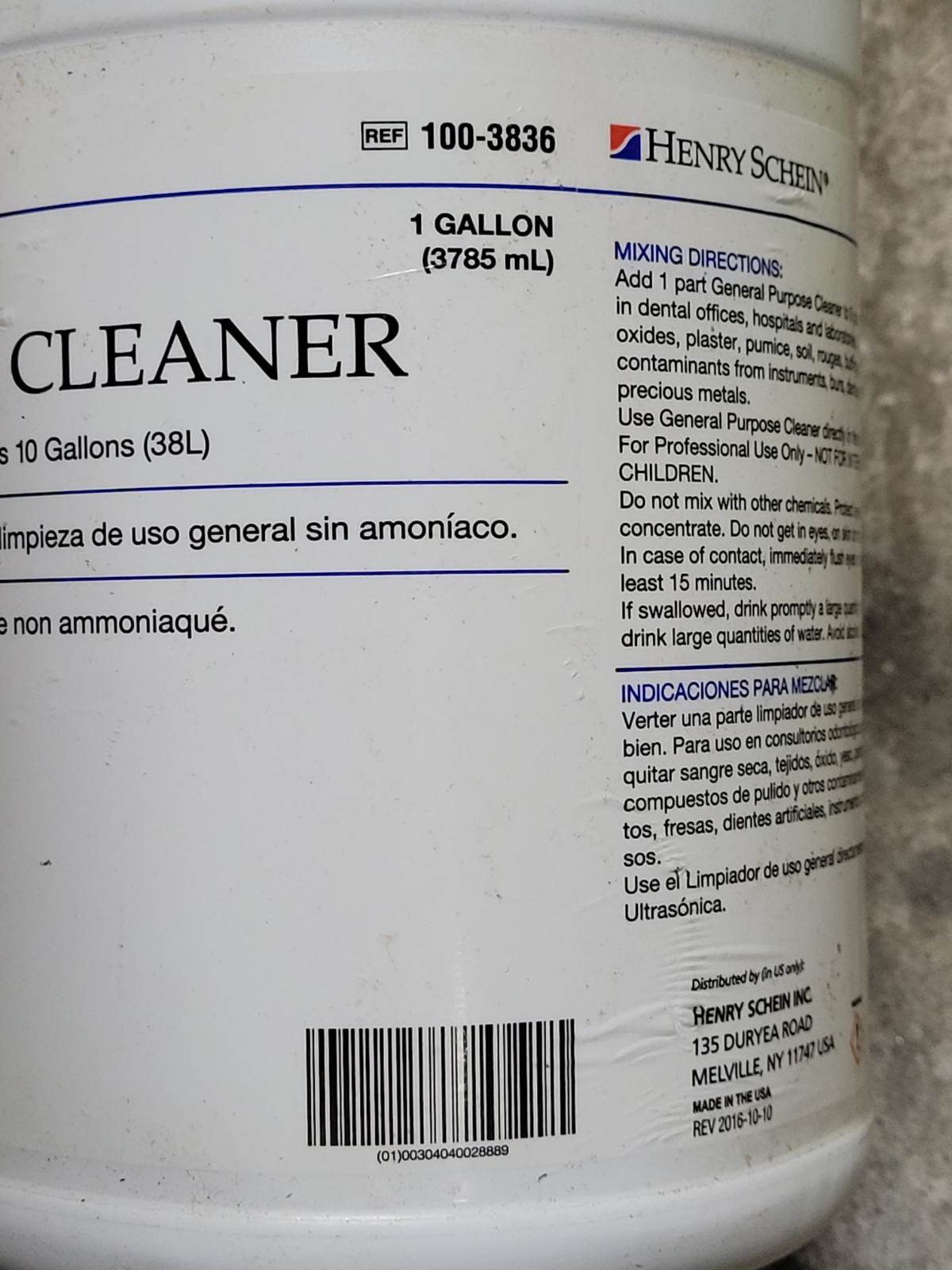 Henry Schein General Purpose Cleaner 1 Gallon 100-3836 Exp. 10/28/2027
