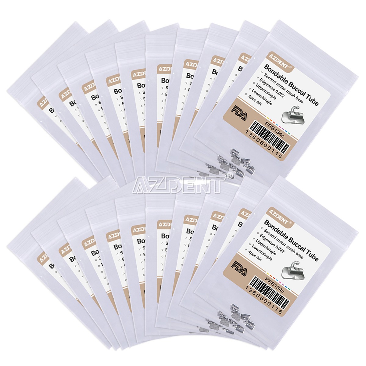 10X AZDENT Dental Orthodontic Bondable Buccal Tube 2nd Molar Edgwise 022 Non-Con