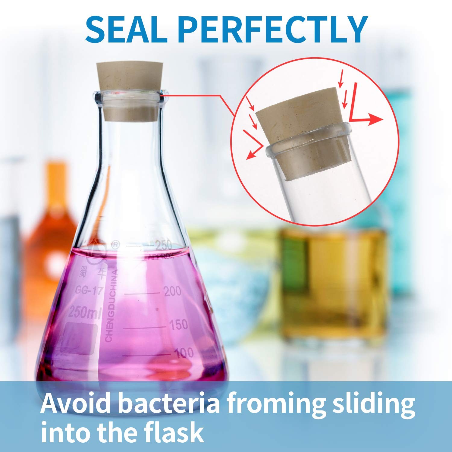 Erlenmeyer Flask Set: 250ml, 150ml, 50ml Borosilicate Glass with Stoppers & S…