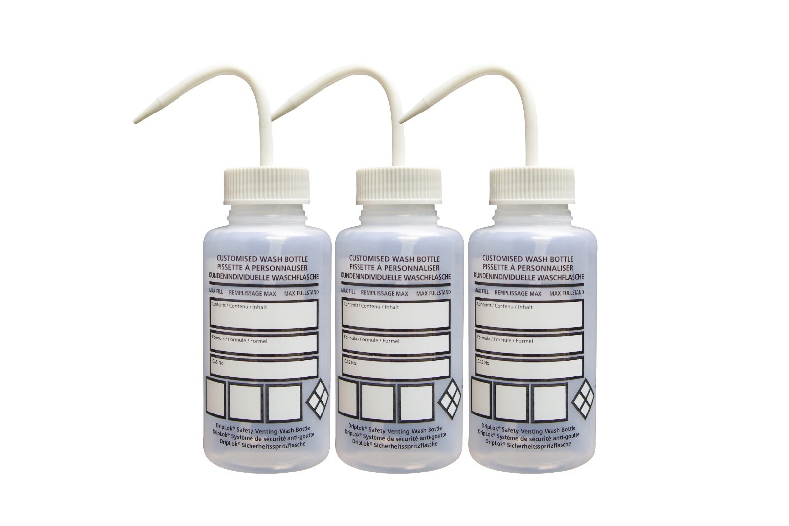 GHS Customizable Labels LDPE Wash Bottles DIY White 500mL 1, 2, 3, & 5 Packs