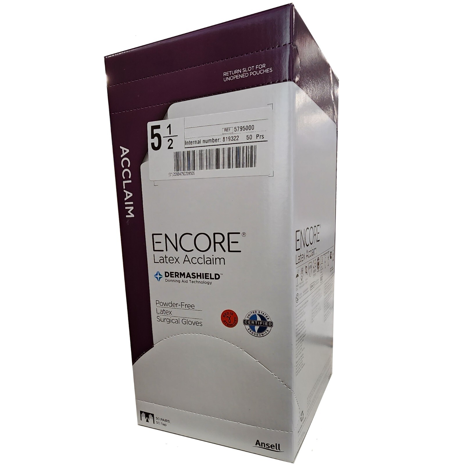 *50-Pairs* Ansell Encore Latex Acclaim Surgical Gloves Size-5.5 Sterile 5795000