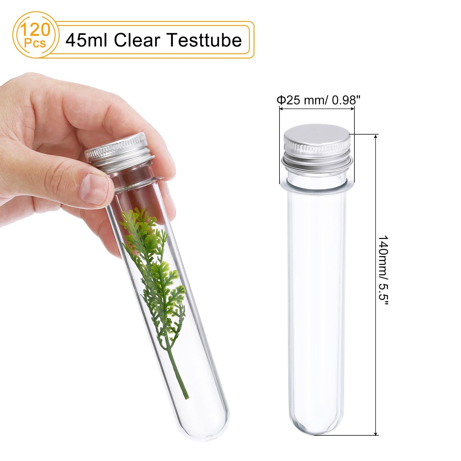 PATIKIL 120Pcs 45ml Plastic Test Tube with Screw Caps, 140x25mm Tubes Aluminum L