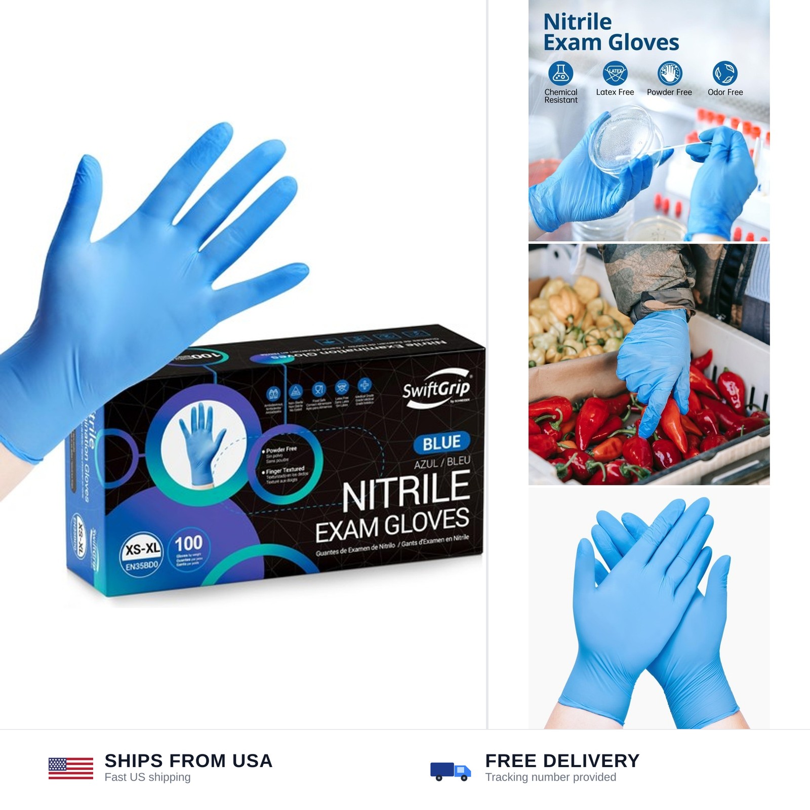 SwiftGrip Disposable Nitrile Exam Gloves, Blue, Latex Free, Medical Gloves fo…