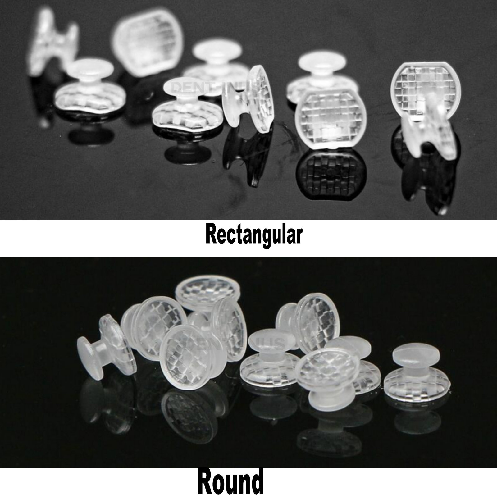 Dental Orthodontic Bondable Clear Ceramic Lingual Button Round Rectangular Bases