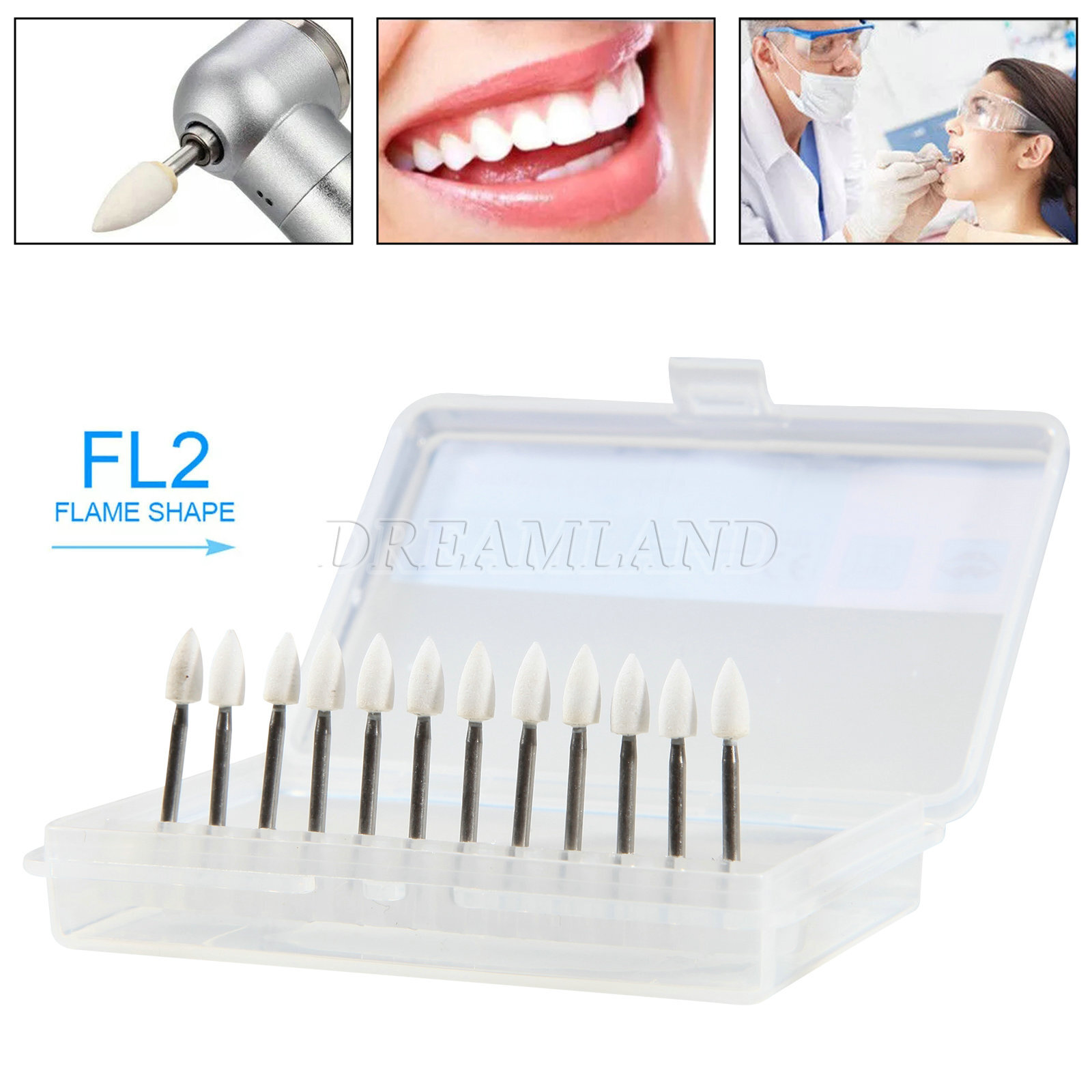 Dental White Stones Polishing FG burs Flame Cone shape Arkansas Stone 12pc/Box