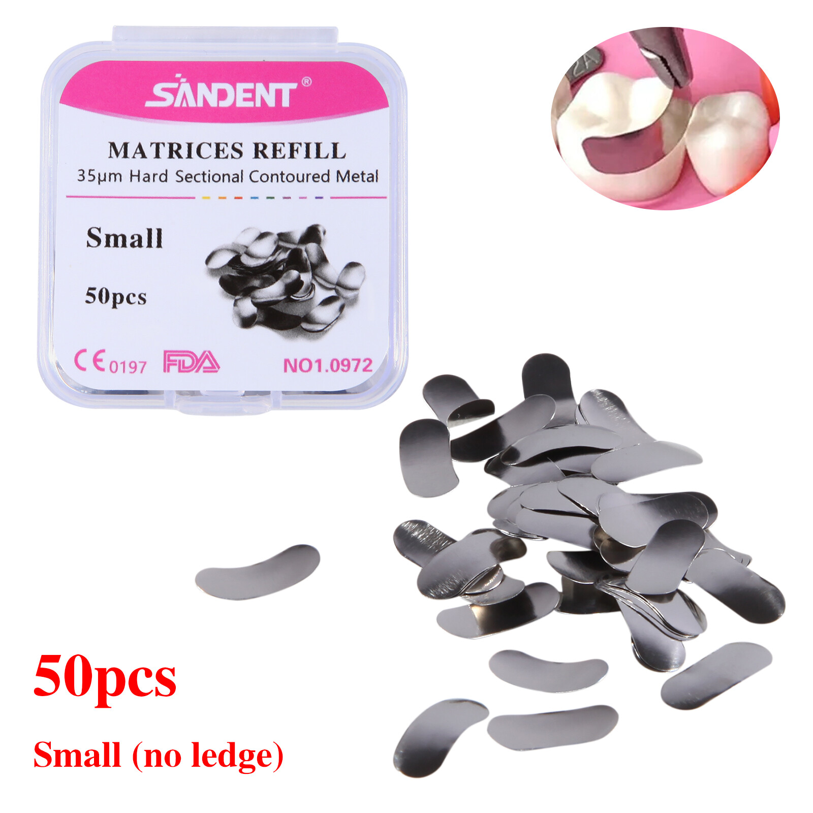 50Pcs/Pack Dental Metal Matrices Sectional Contoured Matrix Refill Hard Band ty
