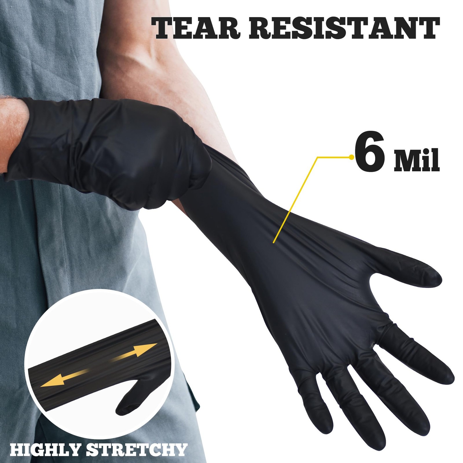 Disposable Nitrile Exam Gloves – 6-mil, Black, Large 100-ct Box, Heavy Duty, …
