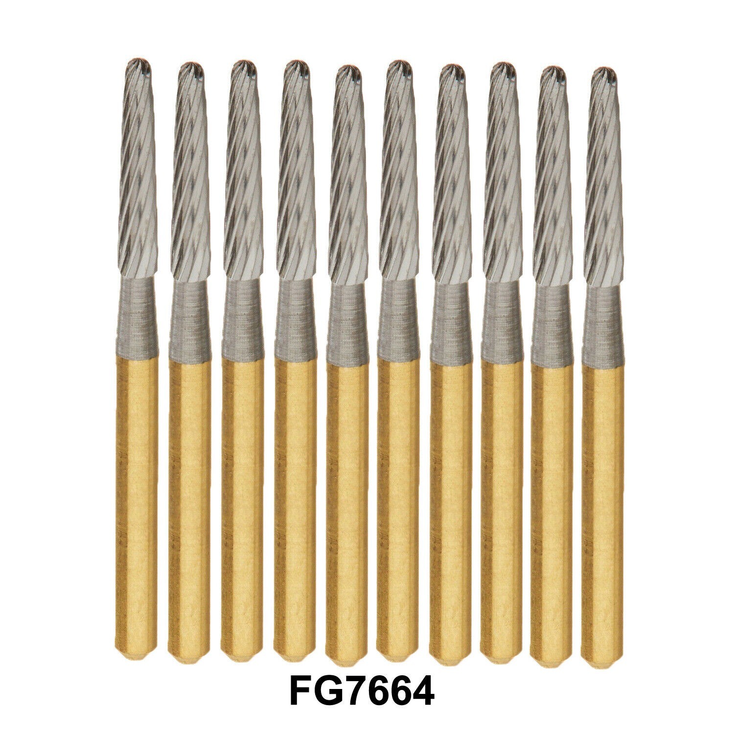 10Pcs Dental Trimming & Finishing Round End Taper Tungsten Carbide Burs FG7664