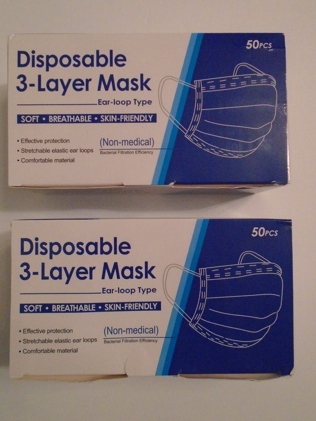 DISPOSABLE Blue Face MASK 3-Layer 100 Pieces – 2 boxes of 50 Masks