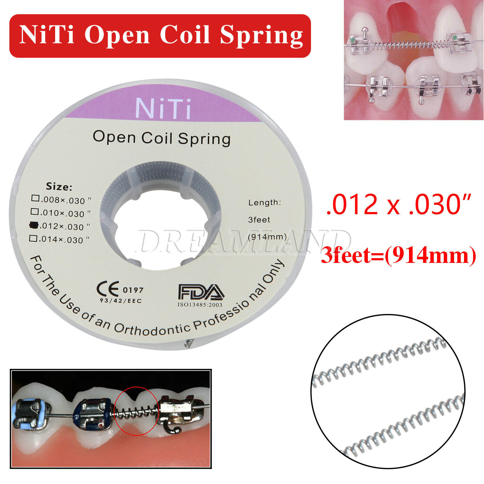 1 Roll Dental Orthodontic Niti Open Coil Spring Spool Dia.012 *030 » inch 914mm