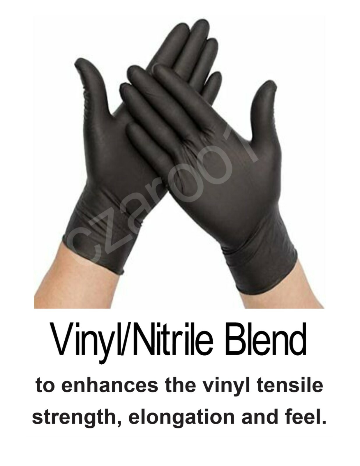 ProWorks® Vinyl/Nitrile Blend Disposable Gloves, Powder Free, Black size L-M-S