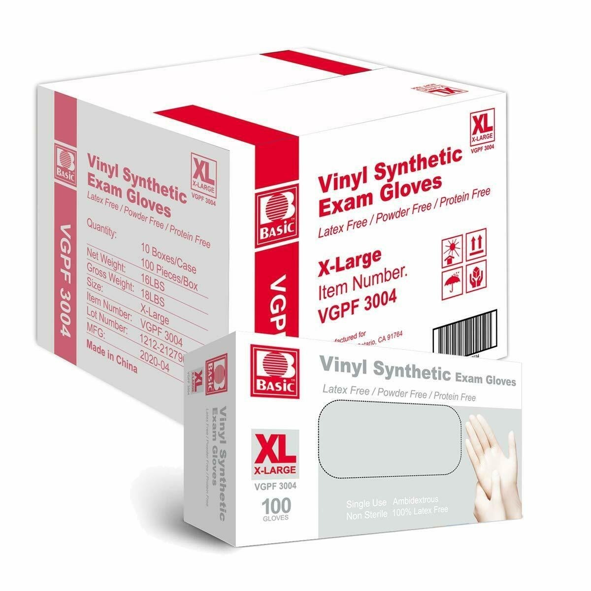 Intco Medical VGPF3004 Vinyl Exam Gloves Clear – Pack of 1000 – Extra Large
