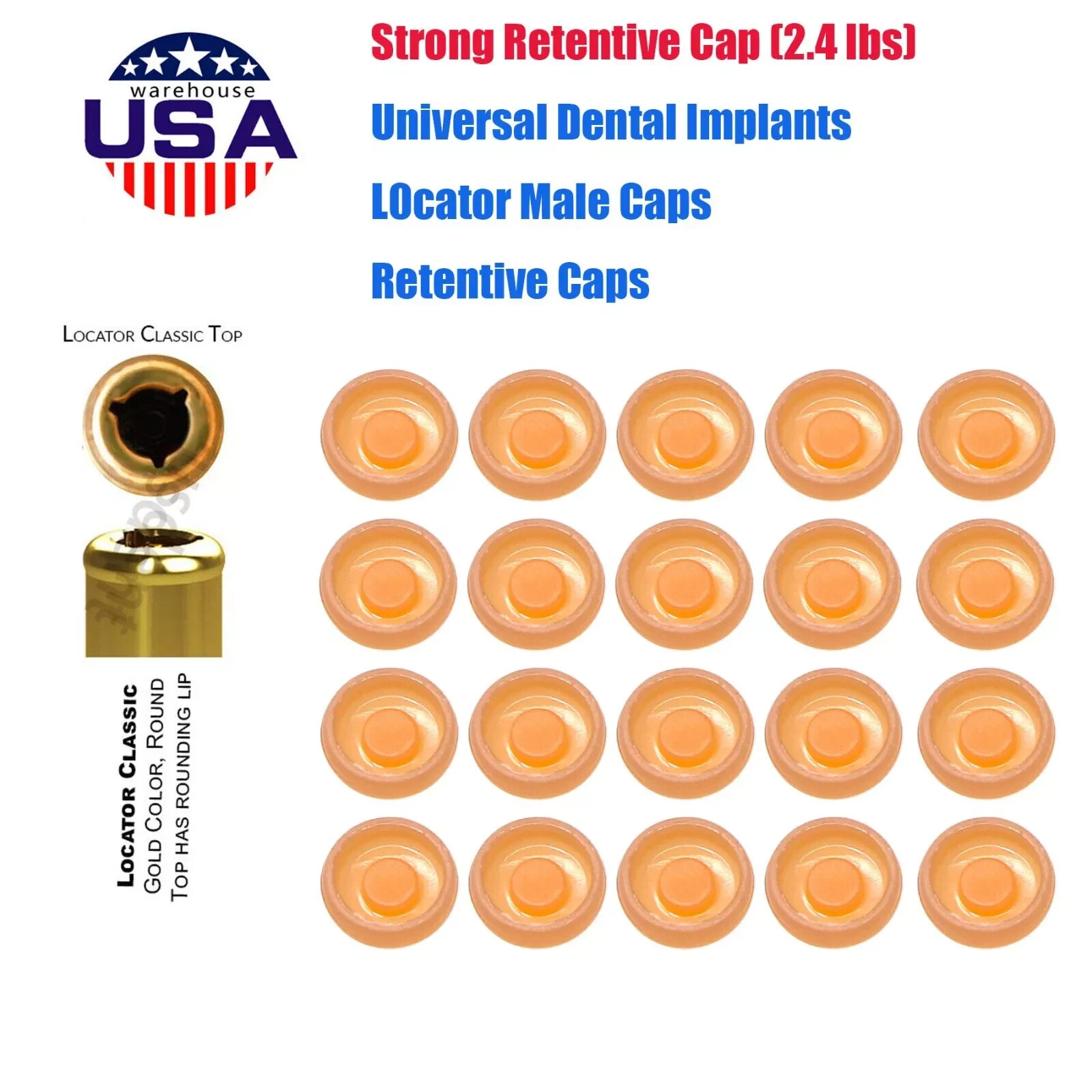 US Dental Retention Caps Lab Cap for Overdenture Locator male processing Inserts