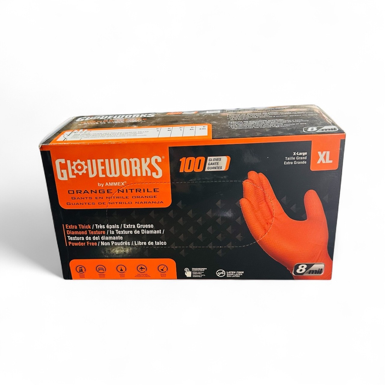 GLOVEWORKS 8mil Orange Nitrile Gloves, (Size: XL) / GWON48100