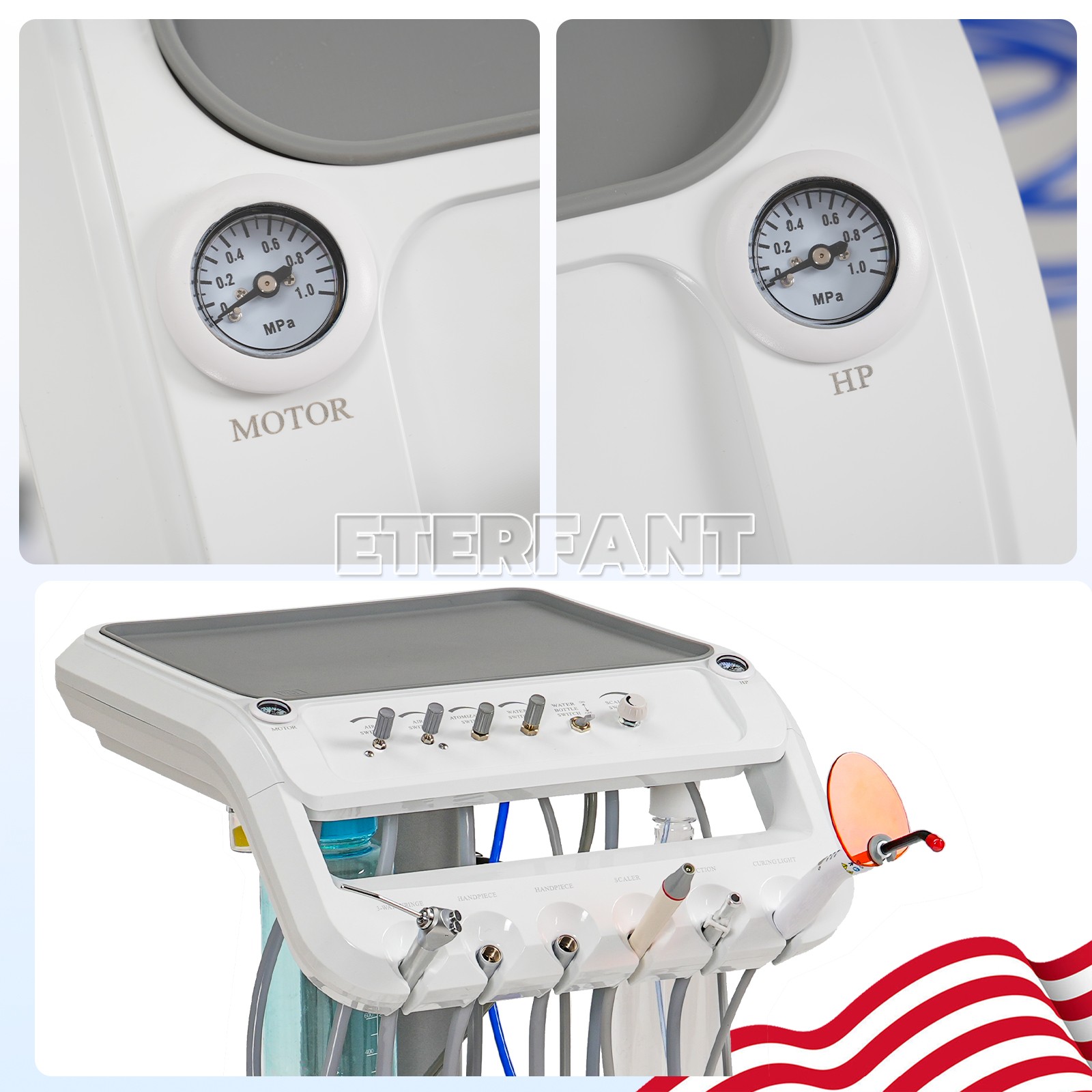 Dental Portable Mobile Cart Delivery Unit System 4Holes with Air Compressor US