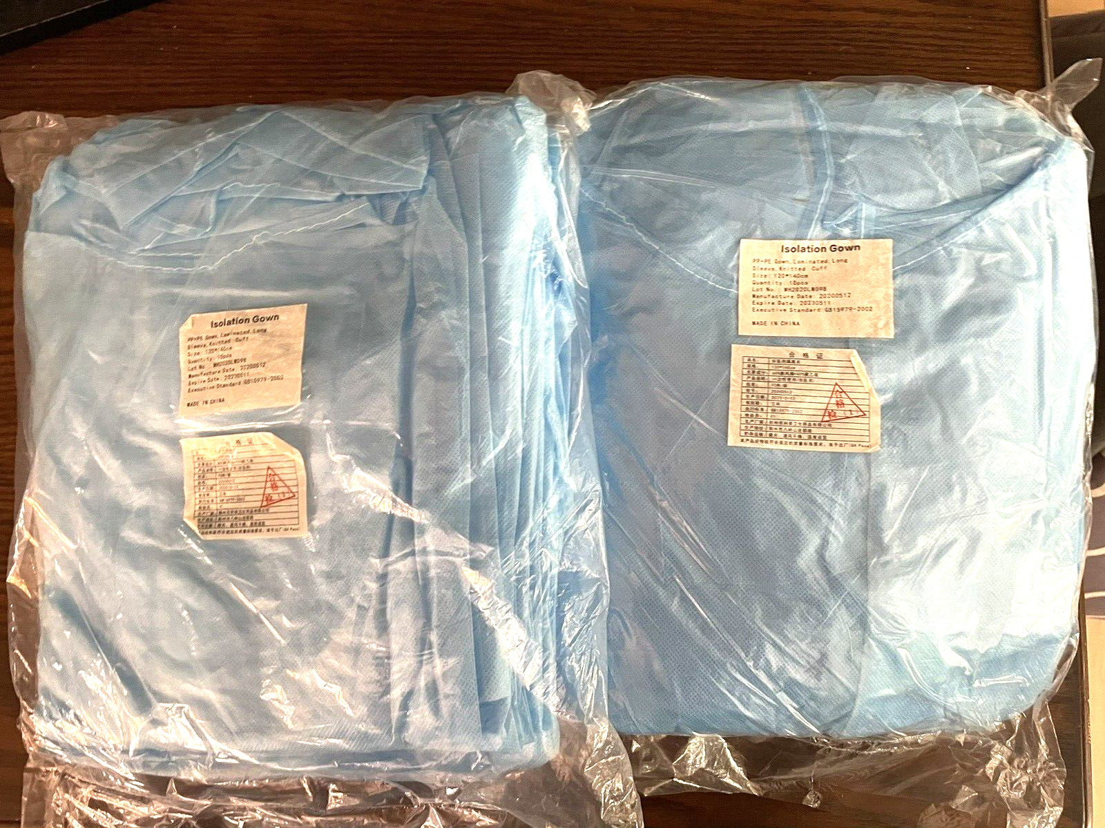 Isolation Gown PP+PE Laminated Long Sleeve, Knitted Cuff 2 Pkgs 20 gowns 24.89