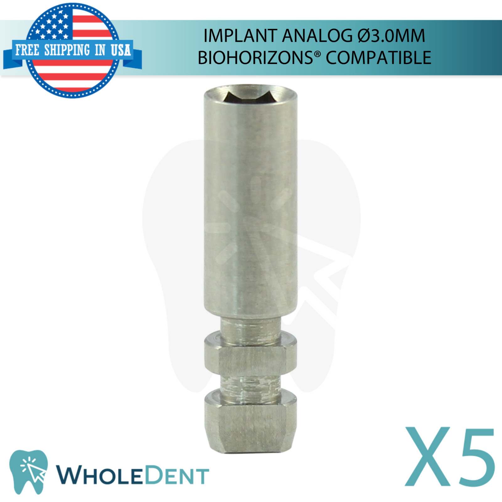 5x Dental Fixture Analog Ø3.0mm BioHorizons® Compatible Int Hex Connection