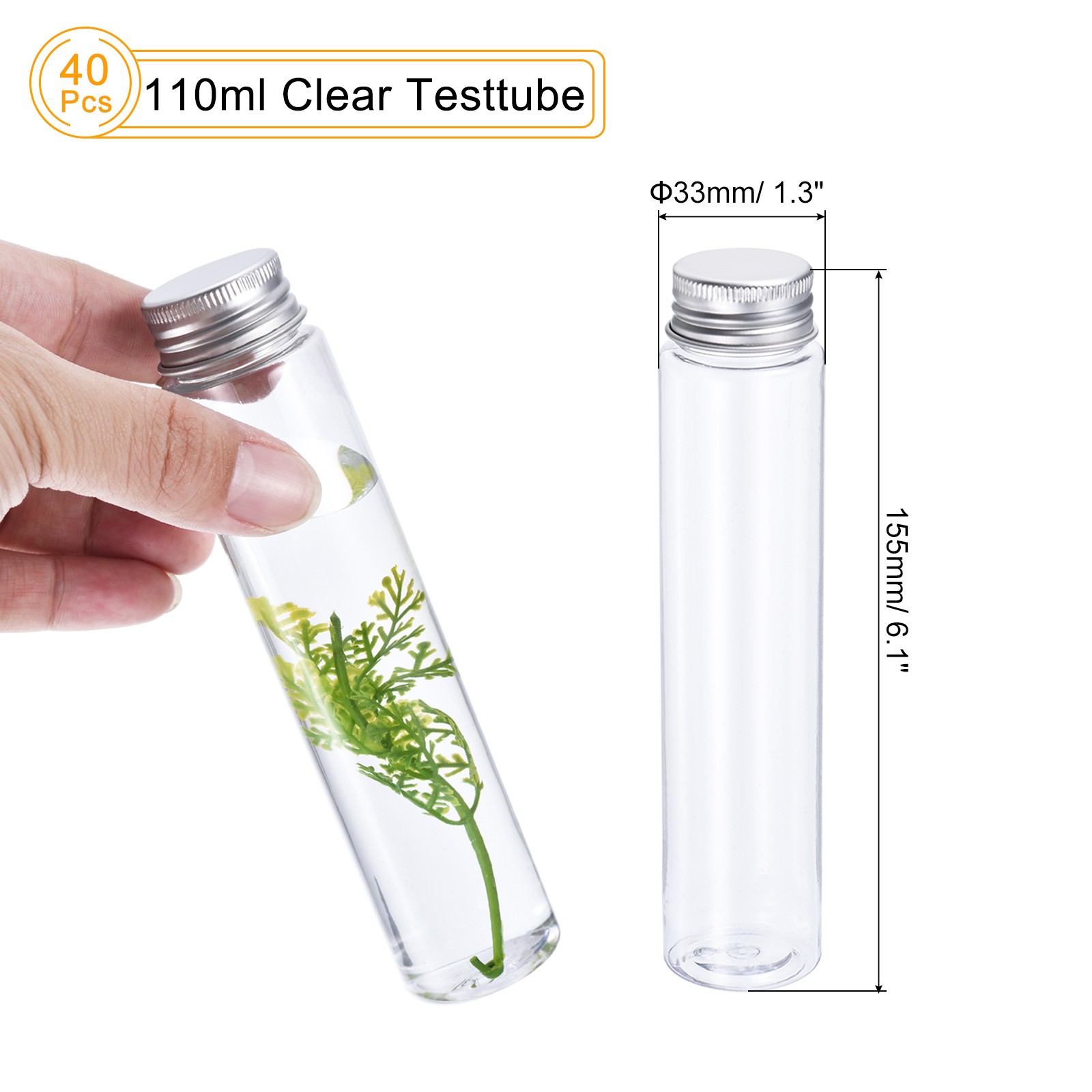40Pcs 110ml Plastic Test Tubes w/ Screw Caps 155x33mm Tubes Aluminum Lid,
