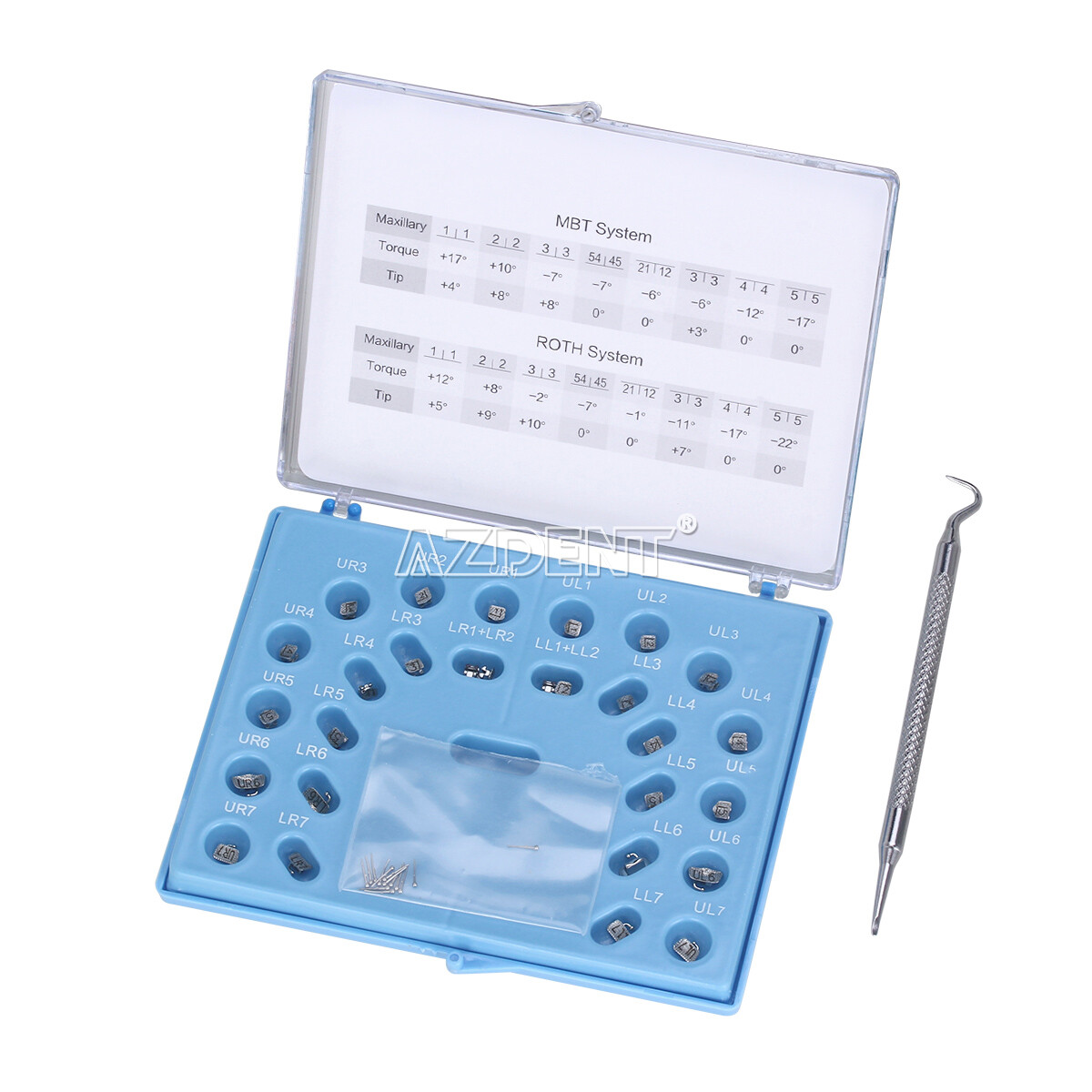 AZDENT Dental Self-Ligating Bracket Buccal Tube MBT Roth 0.022 Hooks 345/Tool